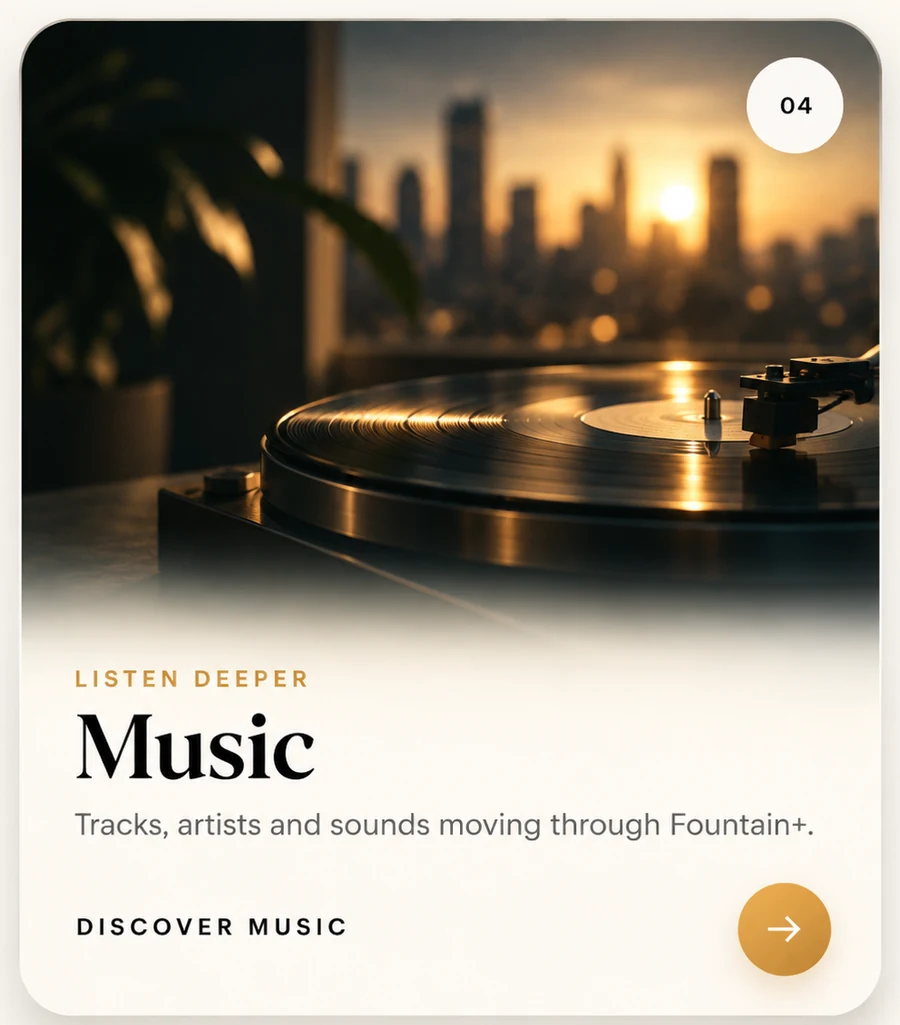 Music — tracks, artists and sounds moving through Fountain+