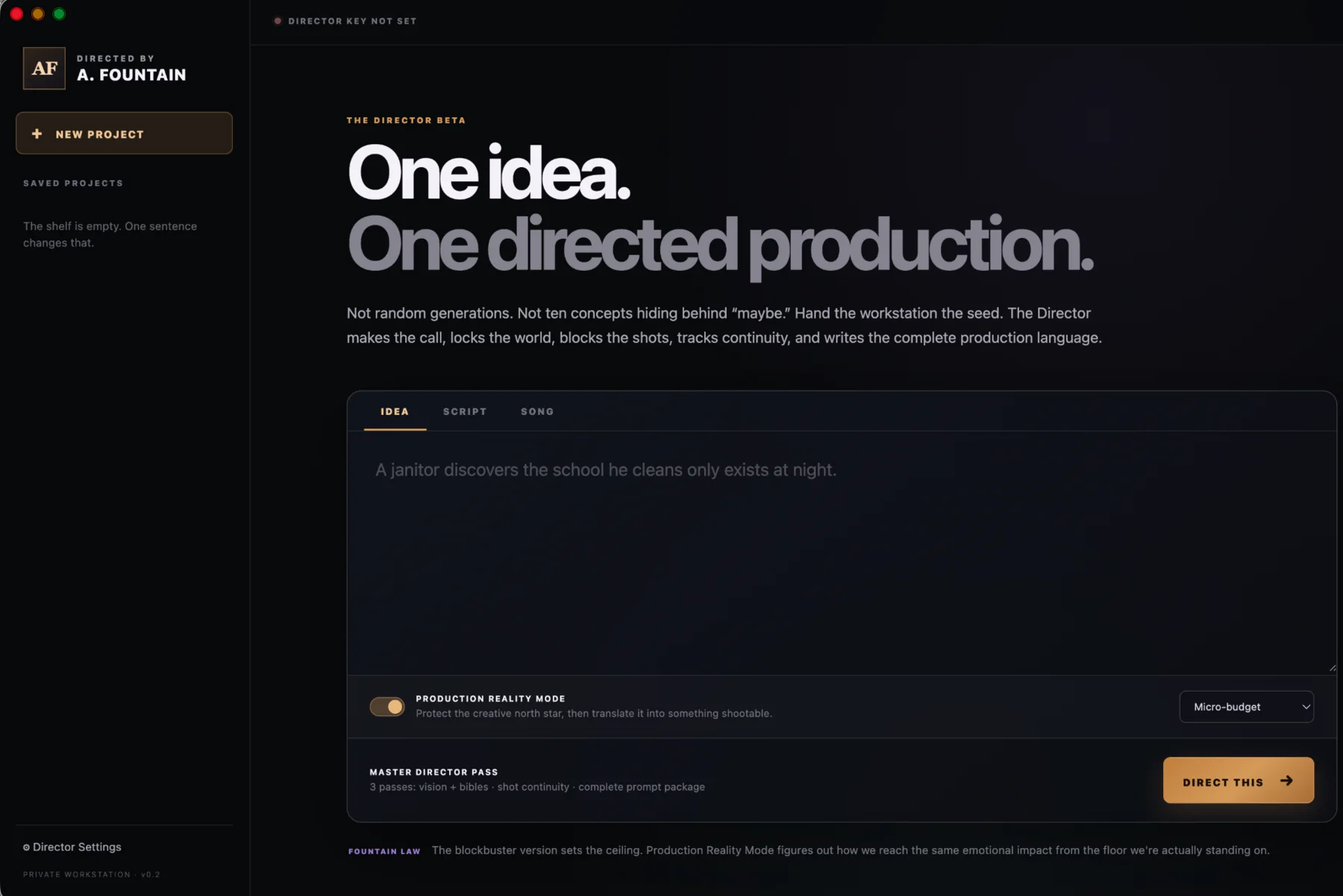 Fountain Director beta project interface